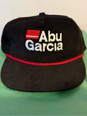 Vintage Abu Garcia Black Corduroy Cap with Red Accent